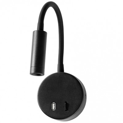 Φωτιστικό Reading Light LED 3W Θερμό Φως + USB Μαύρο 17-00668-2